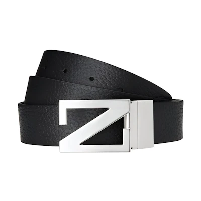 Zegna Black Leather Belt with Smooth Buckle, Solid Textured, 3.5CM Wide. LHBOV B027AZ NER
