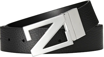 Shop Zegna 黑色皮革腰帶,光滑扣具,質感紋理,寬3.5公分。 LHBOV B027AZ NER