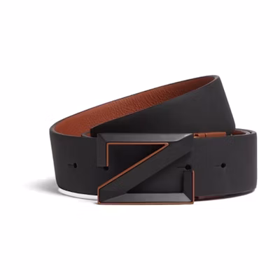 Zegna Black Leather Reversible Belt with Smooth Buckle - 3.5cm LHGOS-B029VZ-NEI