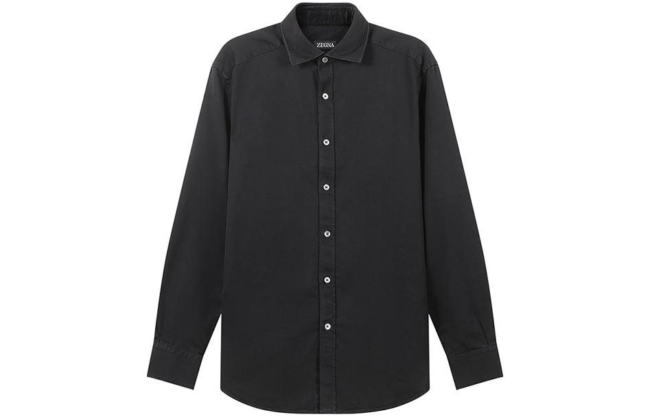 Zegna  Black Long Sleeve Solid Color Straight Fit Shirt. UCX13A6-SRF6-001