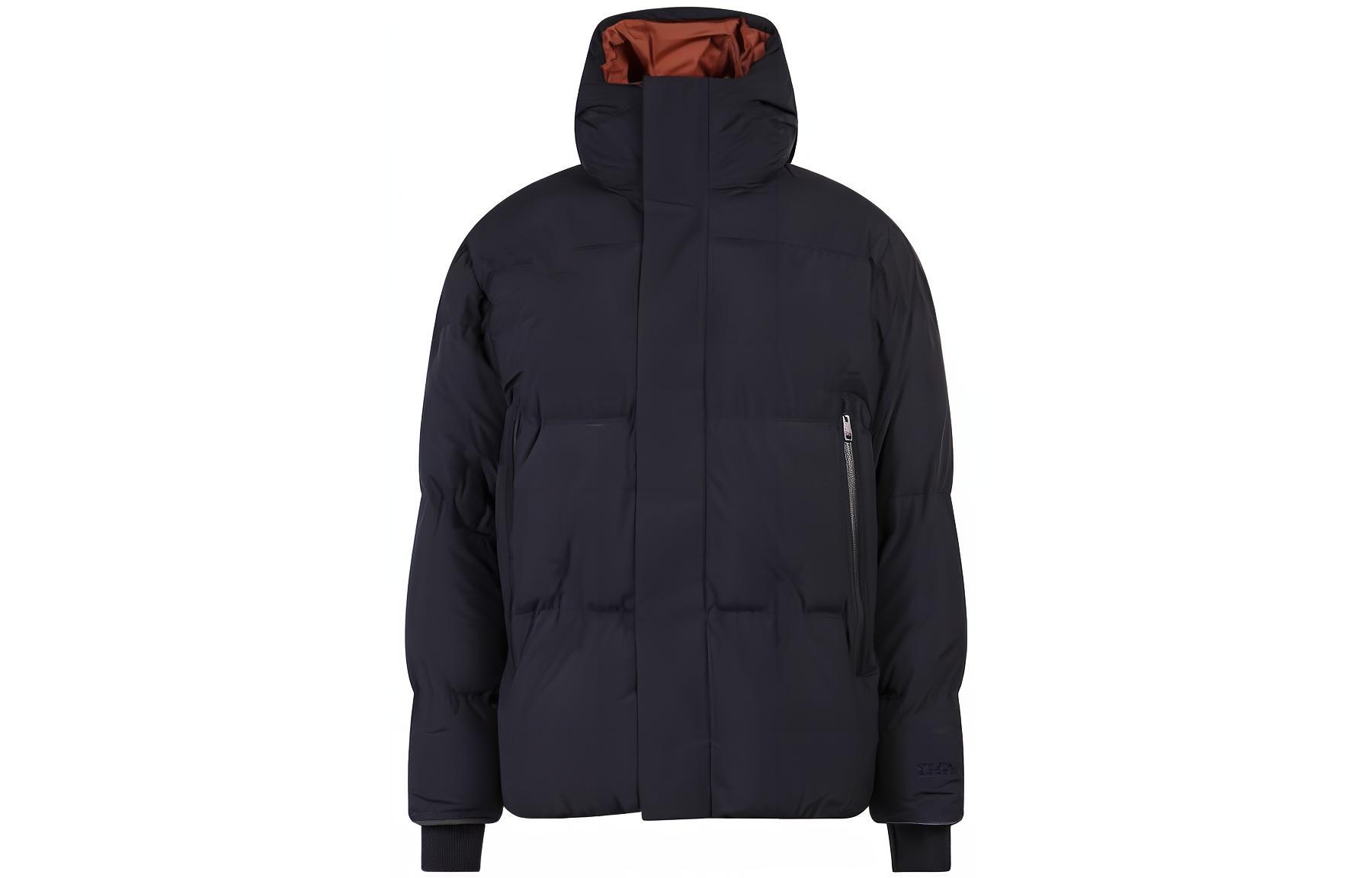 Order Zegna Jaket Puffer Hitam dengan Hood, Zip Penuh Kasual Down Outerwear. UATA7-ACT424-K09