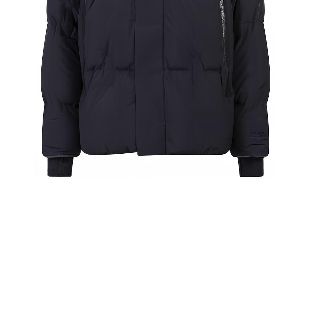 Sizing Zegna Jaket Puffer Hitam dengan Hood, Zip Penuh Kasual Down Outerwear. UATA7-ACT424-K09