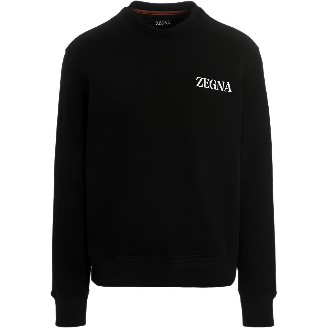 Zegna  Black Pullover Crewneck Sweatshirt with Letter Print Design UB522A-5B872-K09