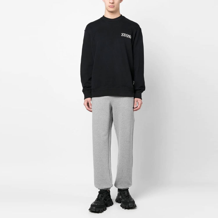 Shop Zegna 黑色字母印花設計圓領套頭衫衛衣 UB522A-5B872-K09