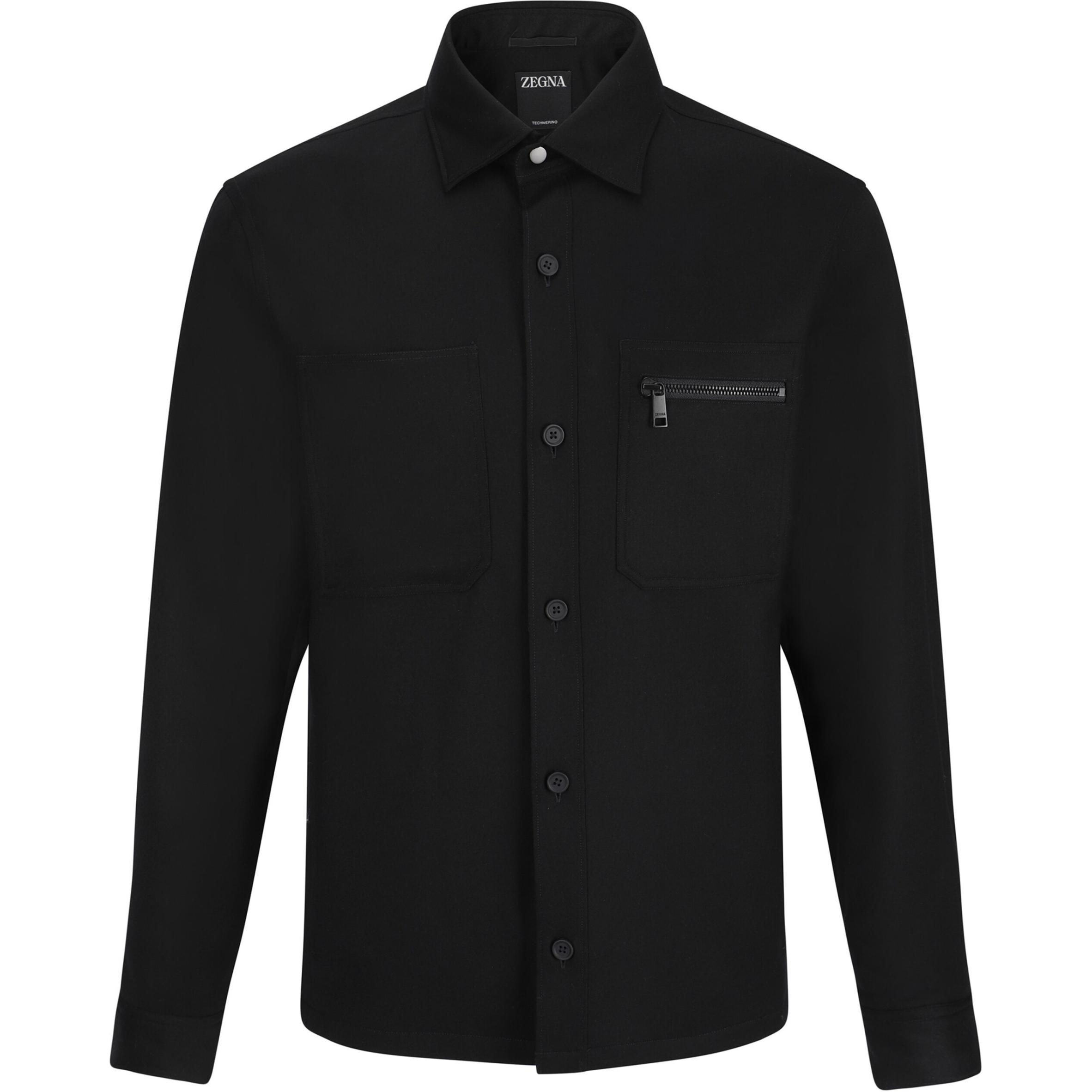 Zegna  Black Solid Color Long Sleeve Slim Fit Button-Up Shirt. UEV01A8SOTM2290G