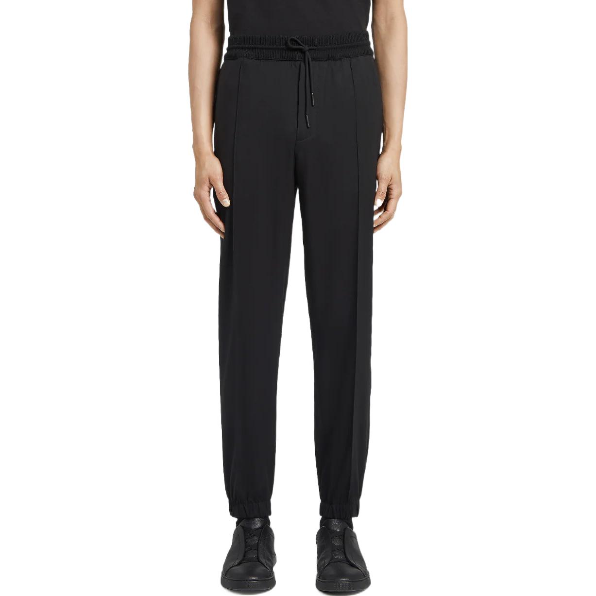 Shop Zegna 黑色純色針織運動長褲 E8I01-TT20-990