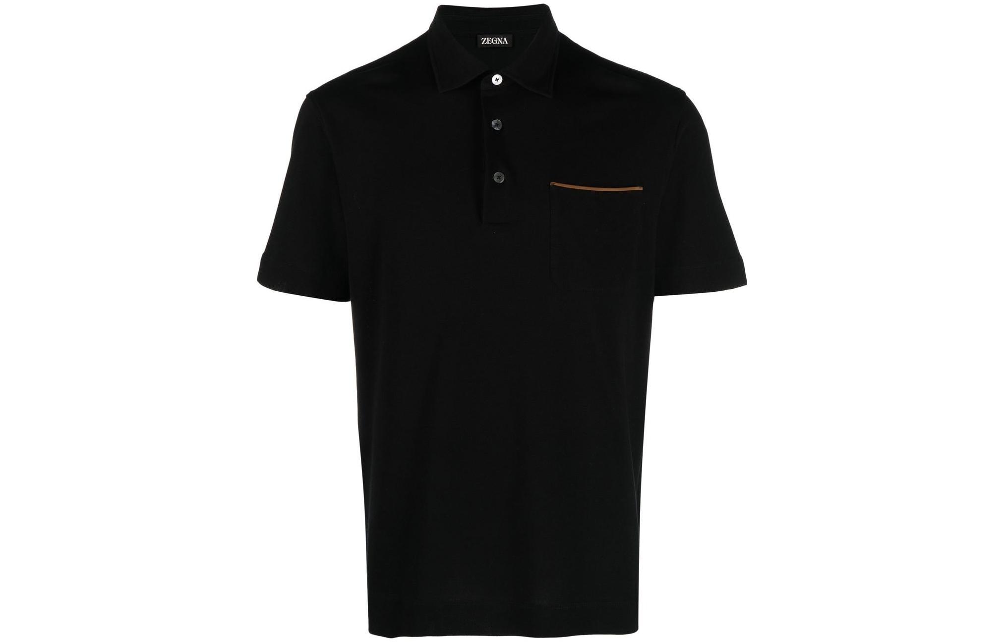 Order Zegna 黑色素面短袖胸袋POLO衫 UB392A5B752-K09