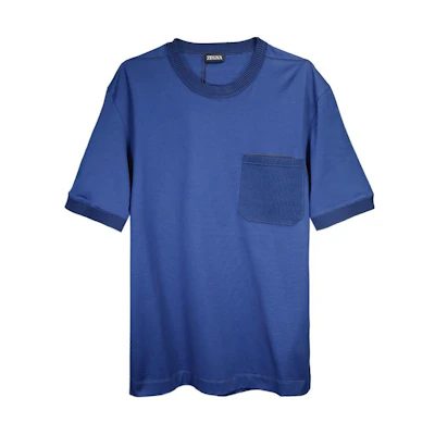 Zegna Blue Crew Neck Pocket Solid Straight Fit T-Shirt UD379A-7D715-B07