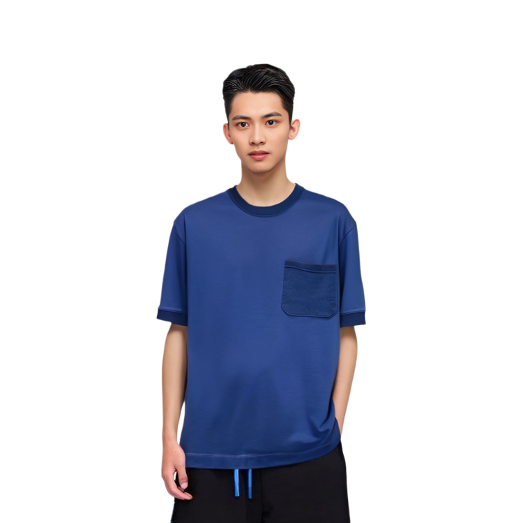 Purchase Zegna 藍色圓領口袋純色直筒版型T恤 UD379A-7D715-B07