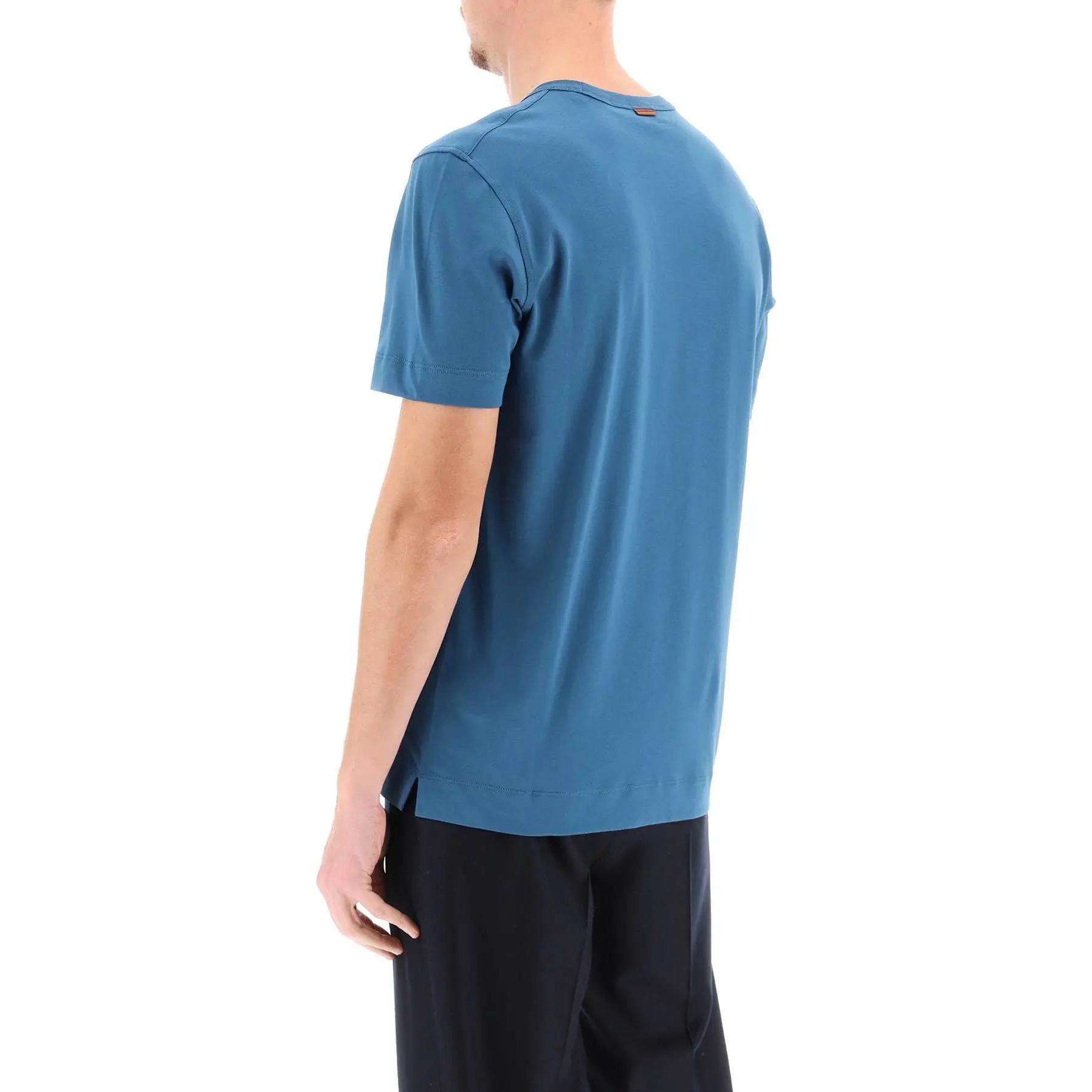 Shop Camiseta Zegna Azul Cuello Redondo Manga Corta con Logo Bordado. UB360A5B760-T06