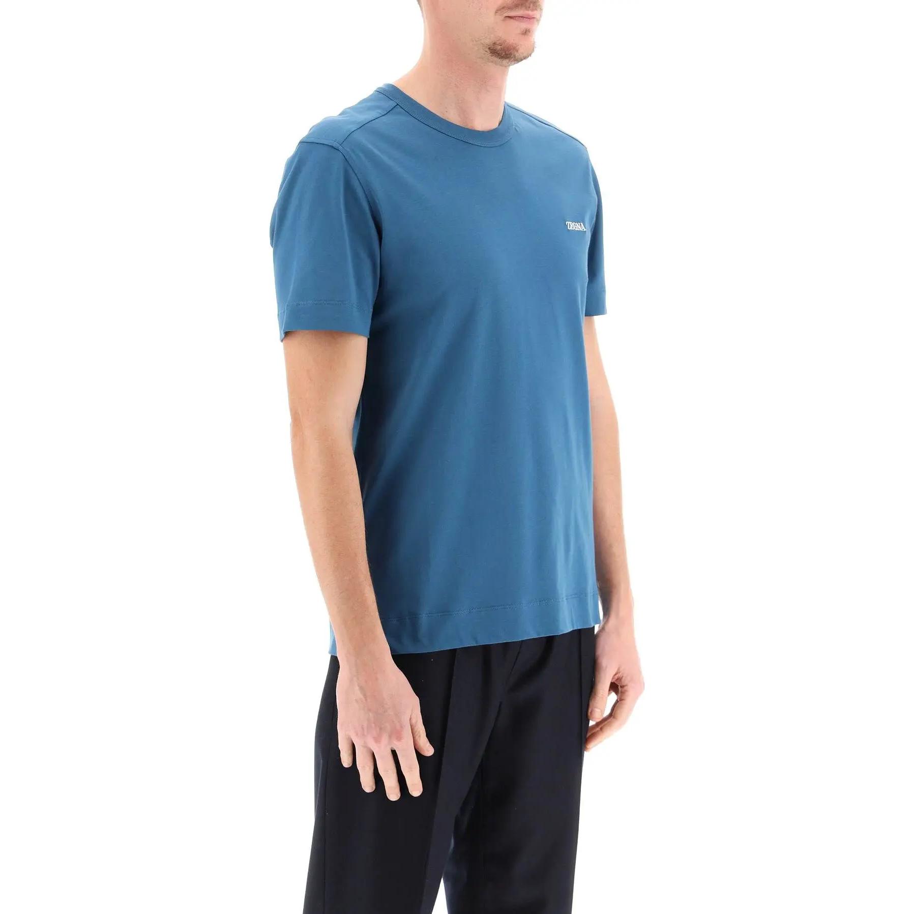Purchase Camiseta Zegna Azul Cuello Redondo Manga Corta con Logo Bordado. UB360A5B760-T06