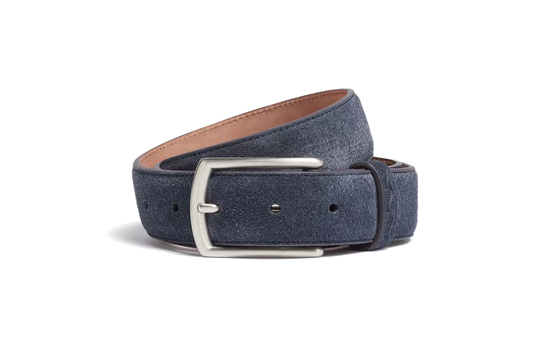 Zegna  Blue Leather Belt with Stitch Logo, Pin Buckle, 3.2CM Width. LHCAS-B014AZ-RTZ