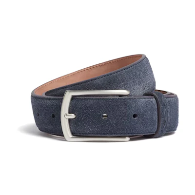 Zegna Blue Leather Belt with Stitch Logo, Pin Buckle, 3.2CM Width. LHCAS-B014AZ-RTZ