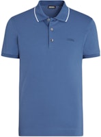 Zegna Blue Polo Shirt with Logo Embroidery and Striped Detailing. UD358A7-D746-A07 Zegna Blue Polo Shirt with Logo Embroidery and Striped Detailing. UD358A7-D746-A07