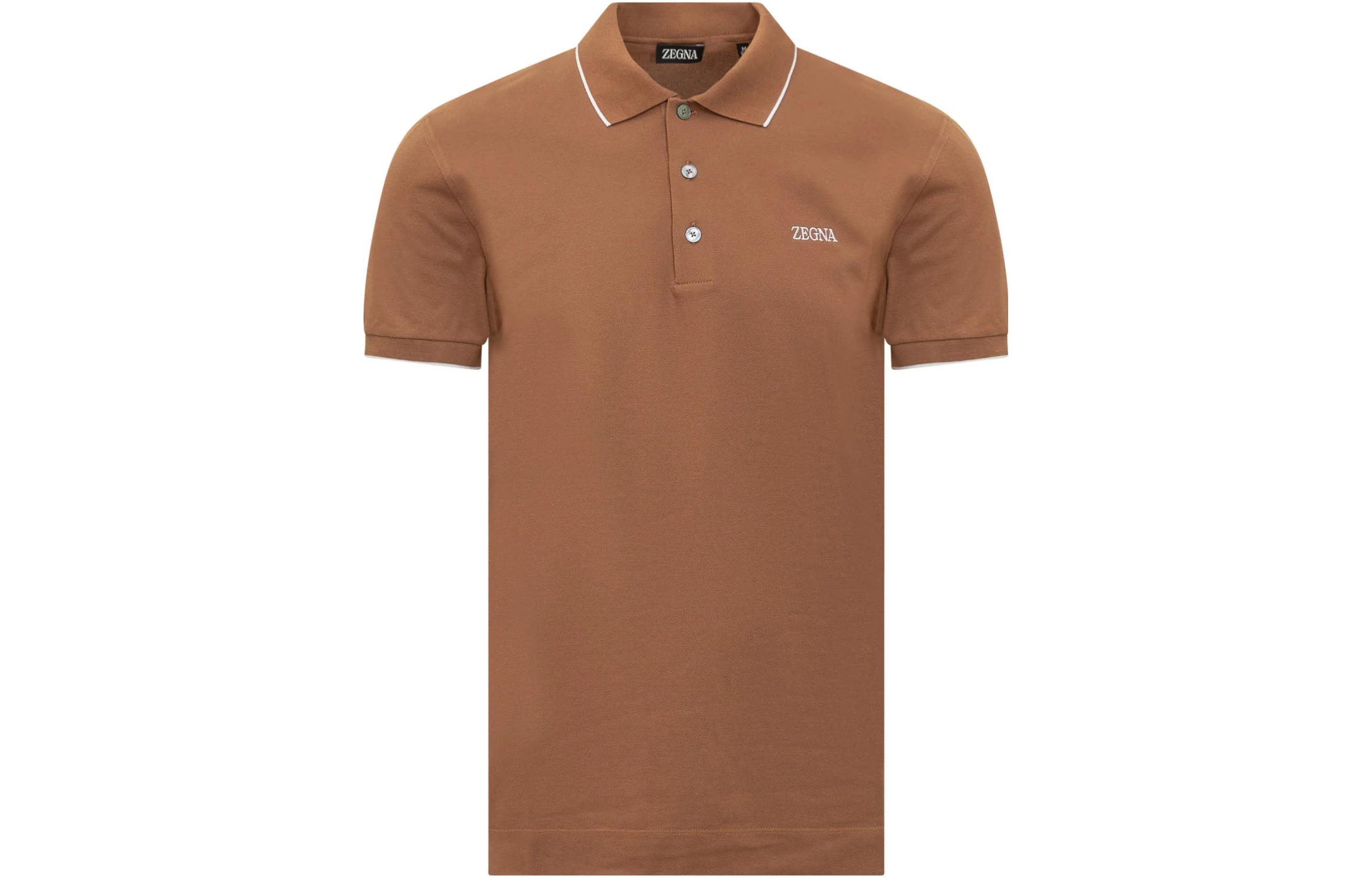 Zegna  Brown Embroidered Logo Slim Fit Short Sleeve Polo Shirt UC358-A6C746-D05