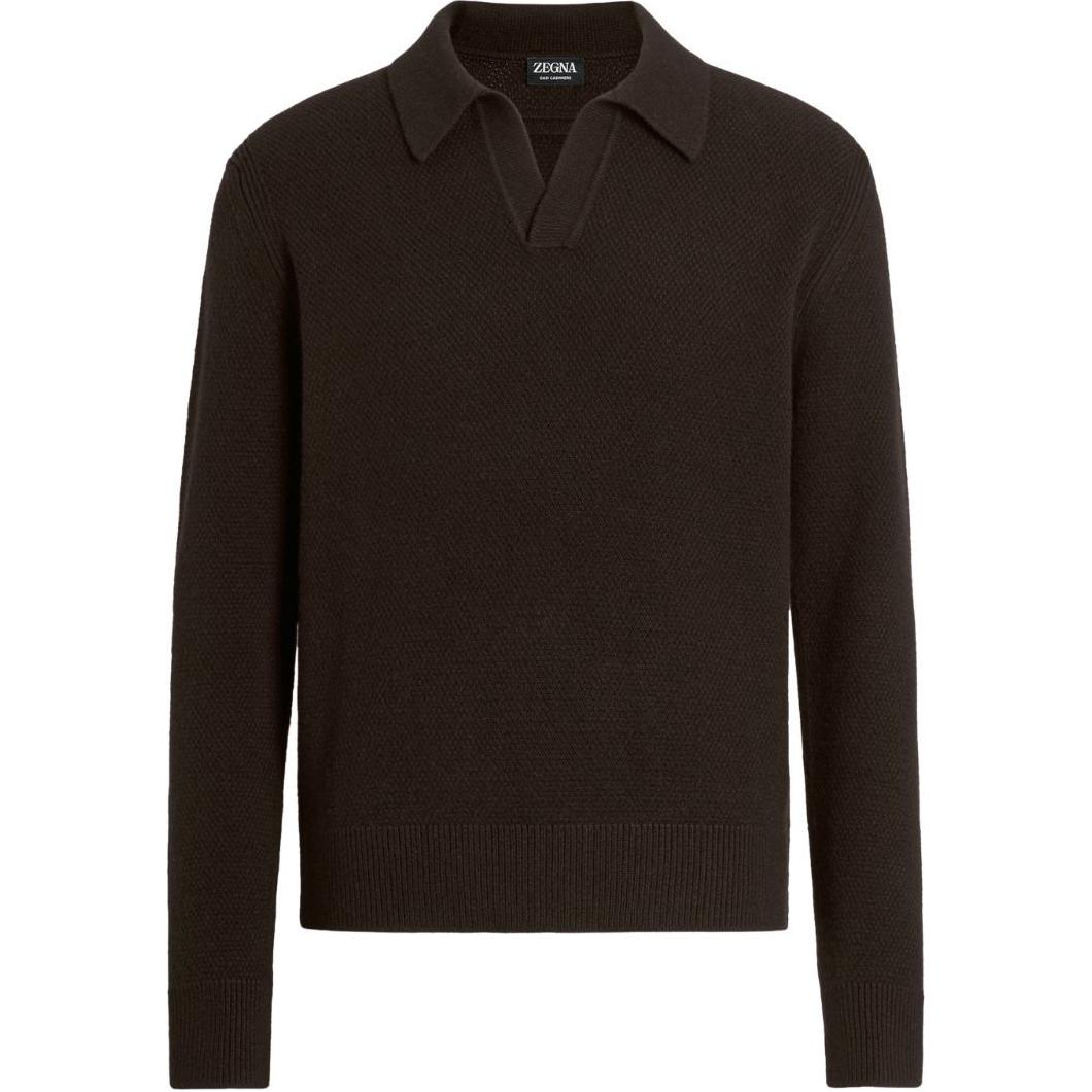 Zegna  Brown Long Sleeve Pullover Polo Shirt UEK85A8131-M99