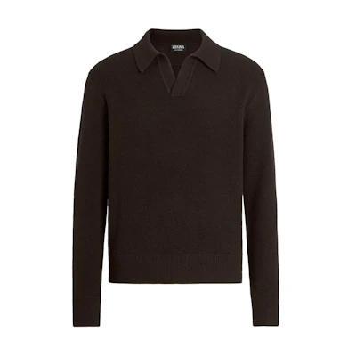 Zegna Brown Long Sleeve Pullover Polo Shirt UEK85A8131-M99