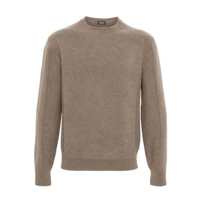 Zegna Brown Solid Color Crewneck Slim Fit Pullover Sweater UEB6MA810S-V94