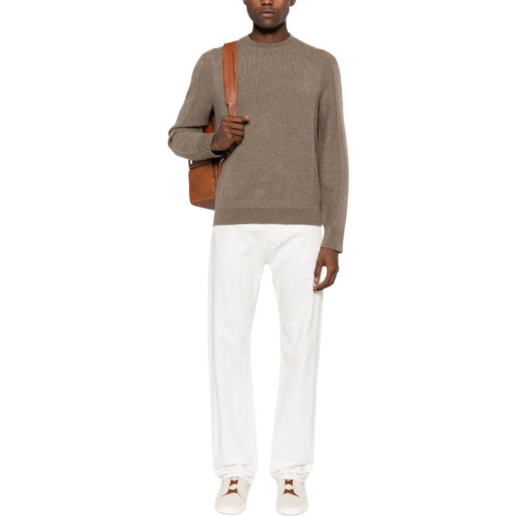 Lookbook Zegna Sweater Coklat Solid Crewneck Slim Fit Pullover Lelaki. UEB6MA810S-V94