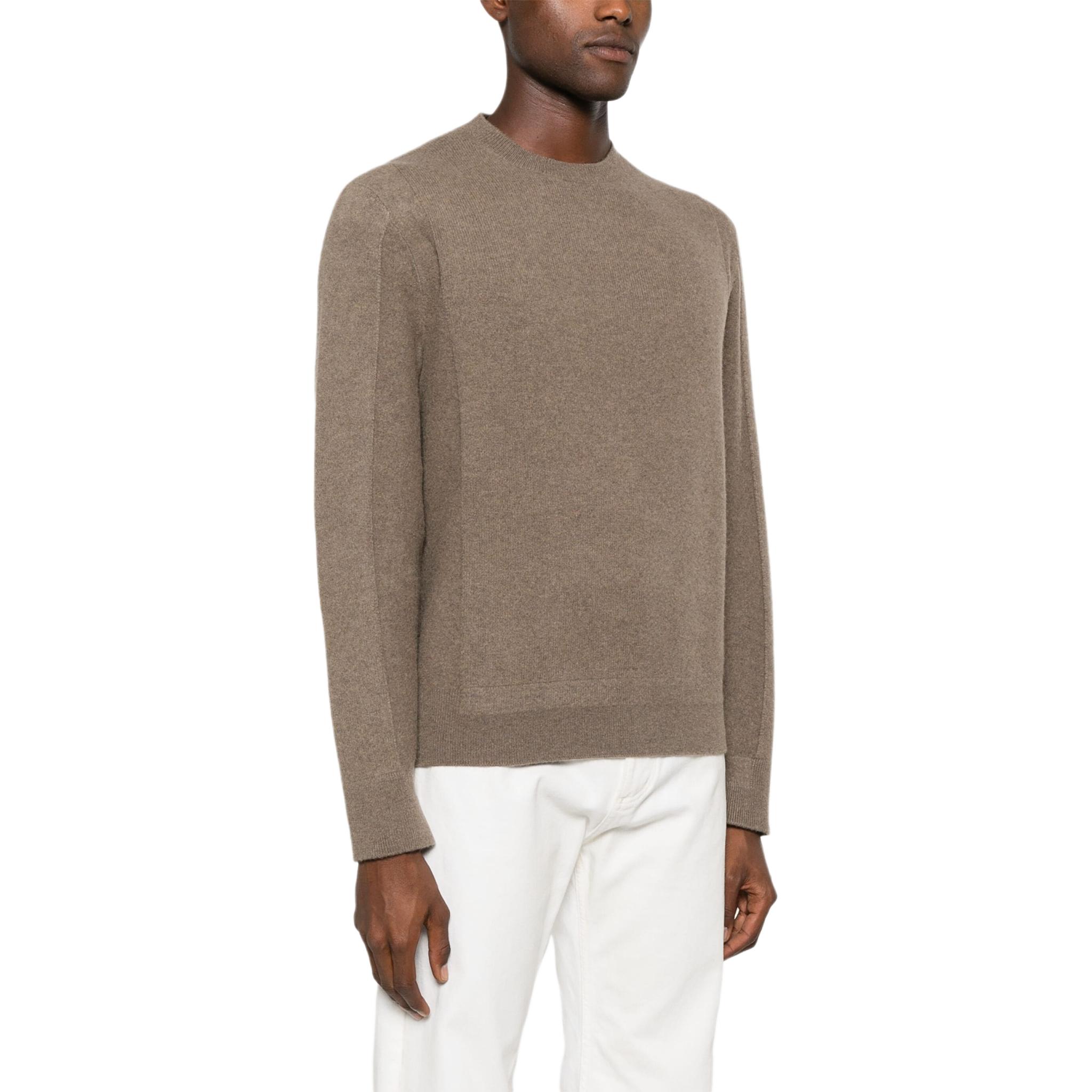 Purchase Zegna Sweater Coklat Solid Crewneck Slim Fit Pullover Lelaki. UEB6MA810S-V94