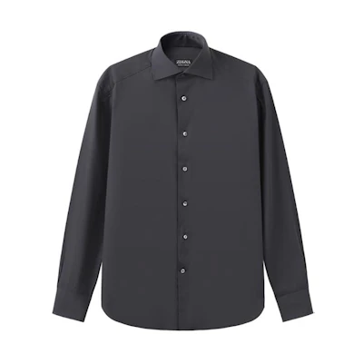 Zegna Charcoal Gray Solid Button-Up Long Sleeve Shirt 60105-9A69MS-0BA