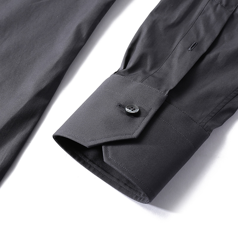 Zegna  Charcoal Gray Solid Button-Up Long Sleeve Shirt 60105-9A69MS-0BA 圖 4