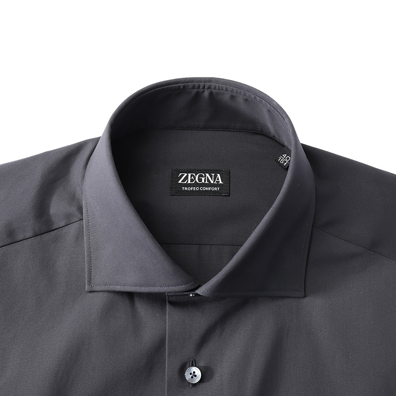 Zegna  Charcoal Gray Solid Button-Up Long Sleeve Shirt 60105-9A69MS-0BA 圖 5