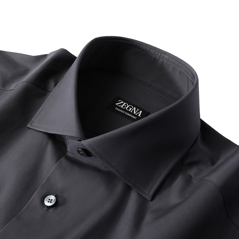 Zegna  Charcoal Gray Solid Button-Up Long Sleeve Shirt 60105-9A69MS-0BA 圖 7