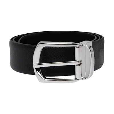 Zegna Classic Black Leather Belt with Pin Buckle - 3.5cm Wide. LHALPB005PZNER