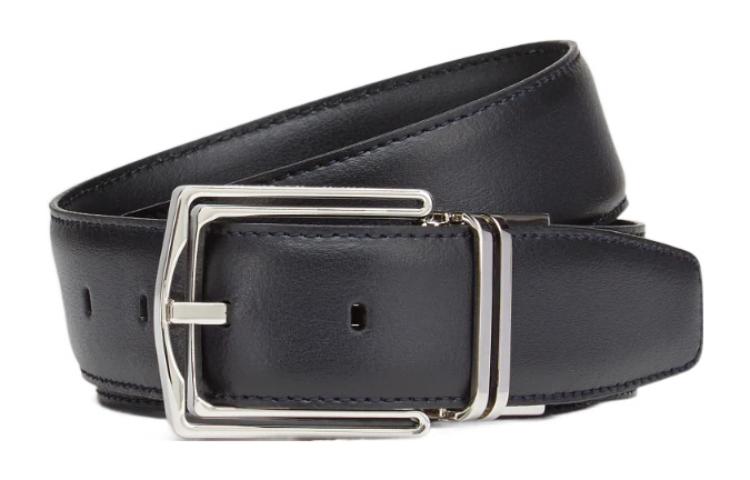 Order Zegna Tali Pinggang Kulit Terbalik Klasik Navy/Hitam 3.5cm BVIR1B-J1116C-NVN