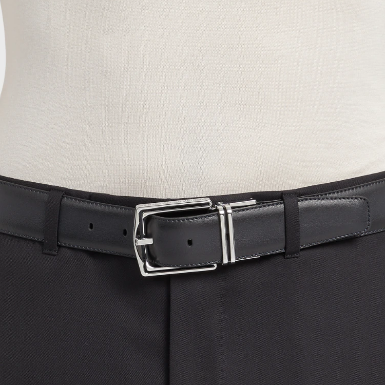 Lookbook Zegna Tali Pinggang Kulit Terbalik Klasik Navy/Hitam 3.5cm BVIR1B-J1116C-NVN