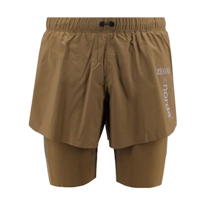 Zegna Elastic Waist Layered Shorts with Logo Print Brown. UBTC8A5NORTR1N07