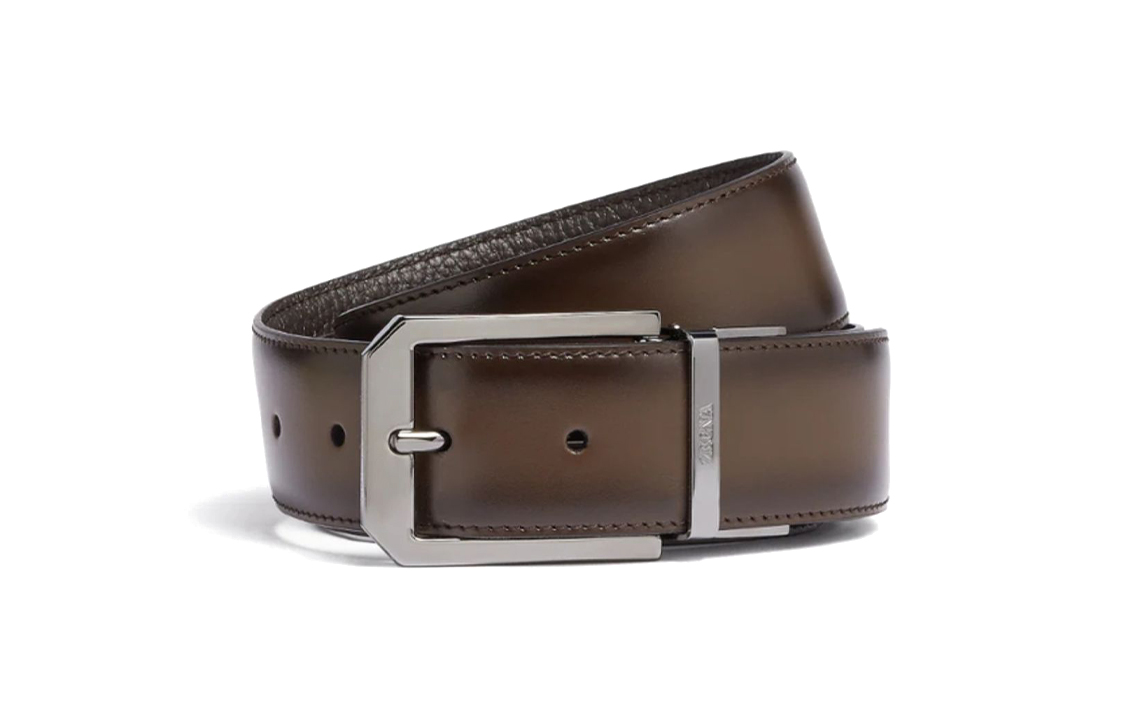 Zegna  Fashion Simple Leather Belt, Dark Brown, 3.5cm Width. LHAVG-B011RZ-TDM
