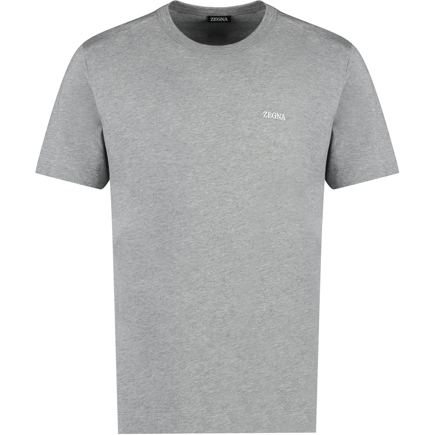 Zegna  Grey Crewneck Logo Print Slim Fit T-Shirt. B760E7360A5-032
