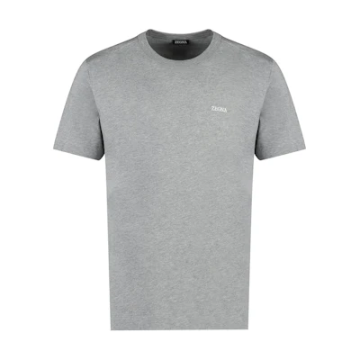 Zegna Grey Crewneck Logo Print Slim Fit T-Shirt. B760E7360A5-032