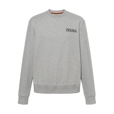 Zegna Grey Crewneck Sweatshirt with Letter Print Long Sleeves. UC522A-6C872K-95