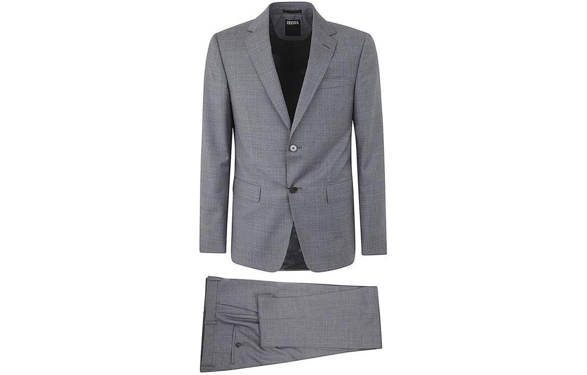 Zegna  Grey Solid Slim Fit Blazer Suit with Lapel and Button Closure. 722718A7281CGA