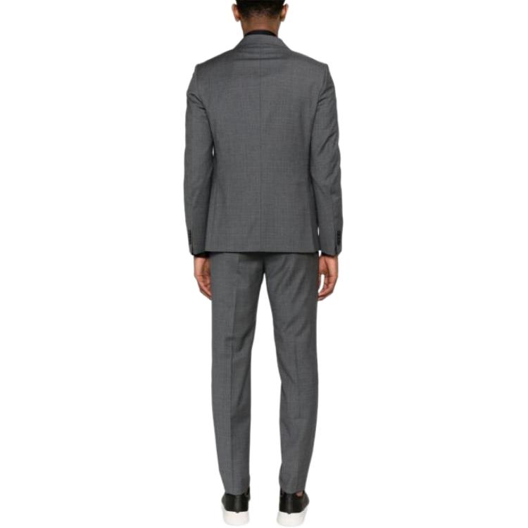 Shop ゼニア グレー無地スリムフィットブレザースーツ ラペルとボタン留め付き。 722718A7281CGA