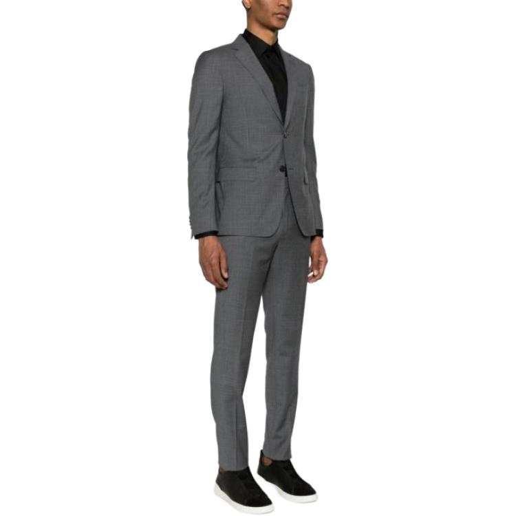 Purchase ゼニア グレー無地スリムフィットブレザースーツ ラペルとボタン留め付き。 722718A7281CGA