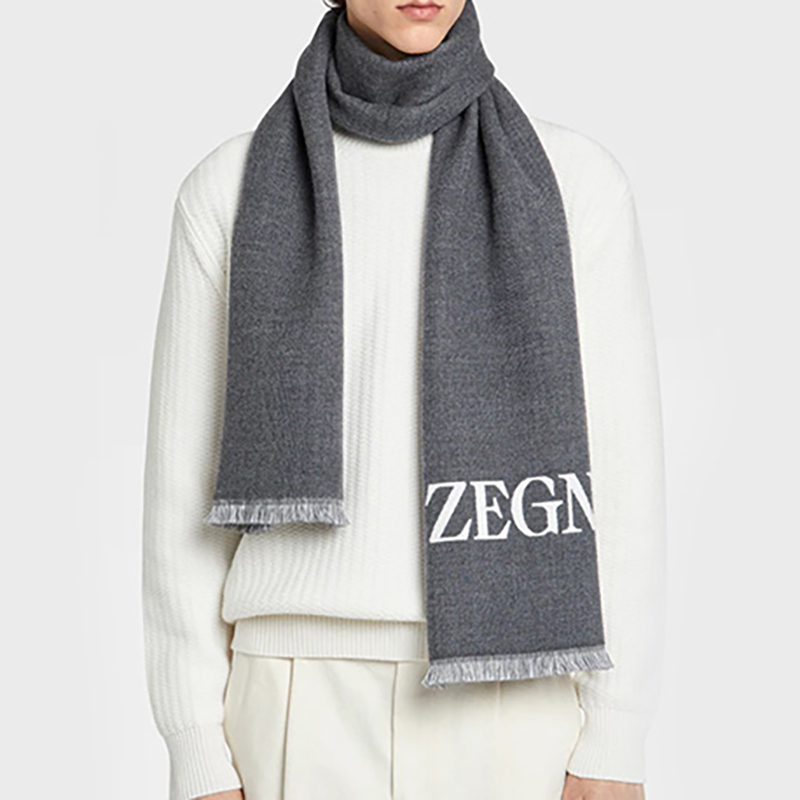Zegna  Grey Wool Scarf with Stylish Comfort and Logo Design. Z4L50S-24A-GR1 圖 3