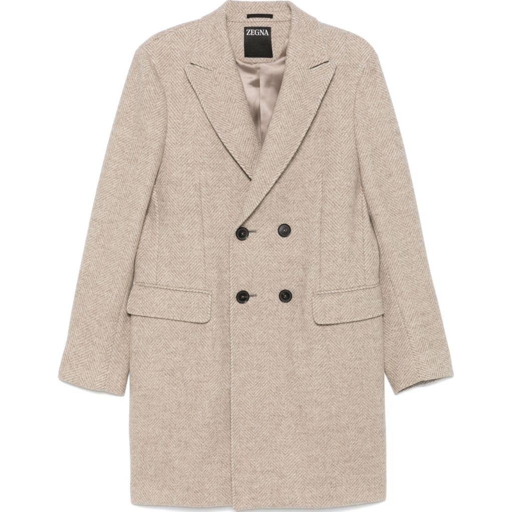 Order Zegna 人字紋羊毛混紡雙排扣大衣 米色 89870-4A84DG-4G0