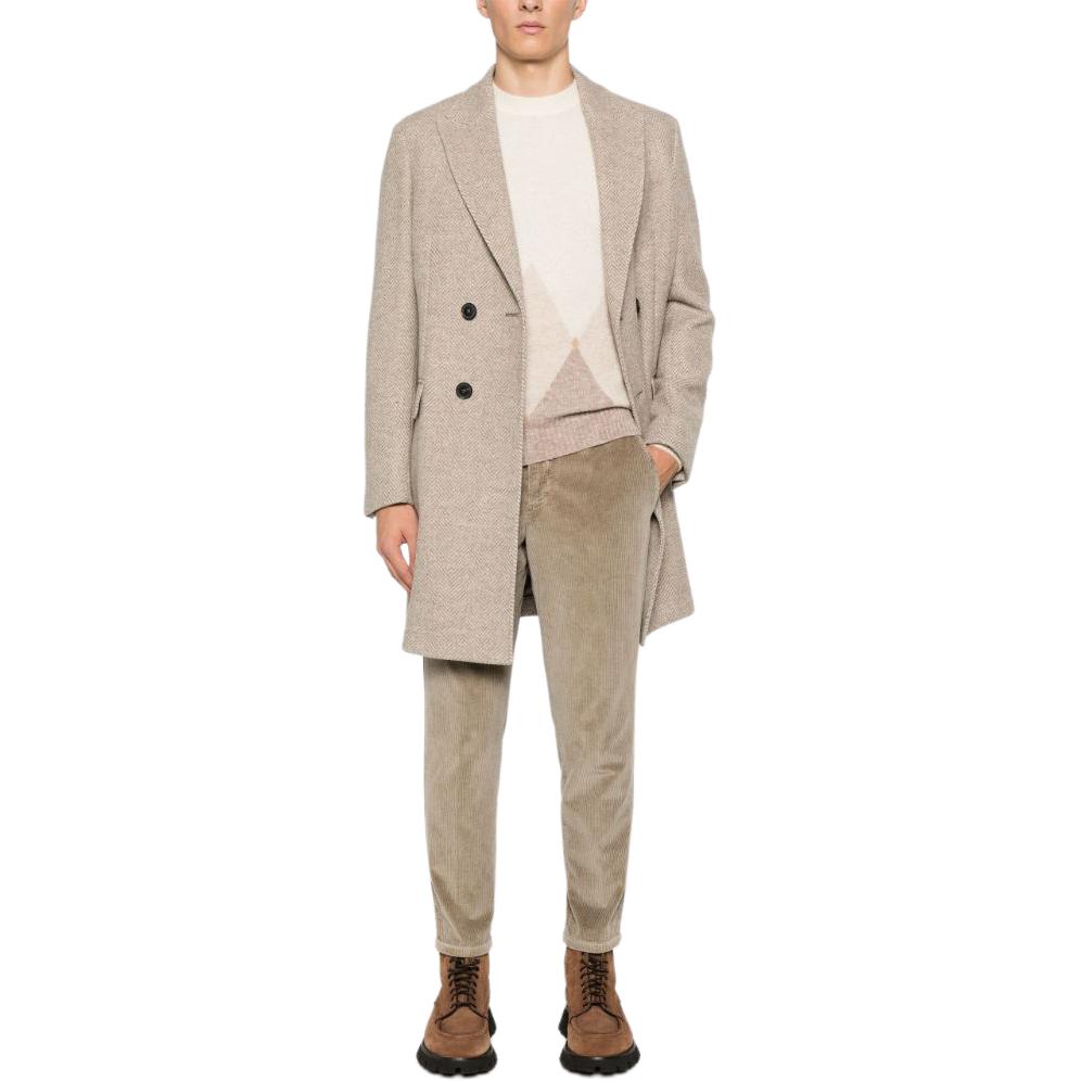Lookbook Zegna 人字紋羊毛混紡雙排扣大衣 米色 89870-4A84DG-4G0