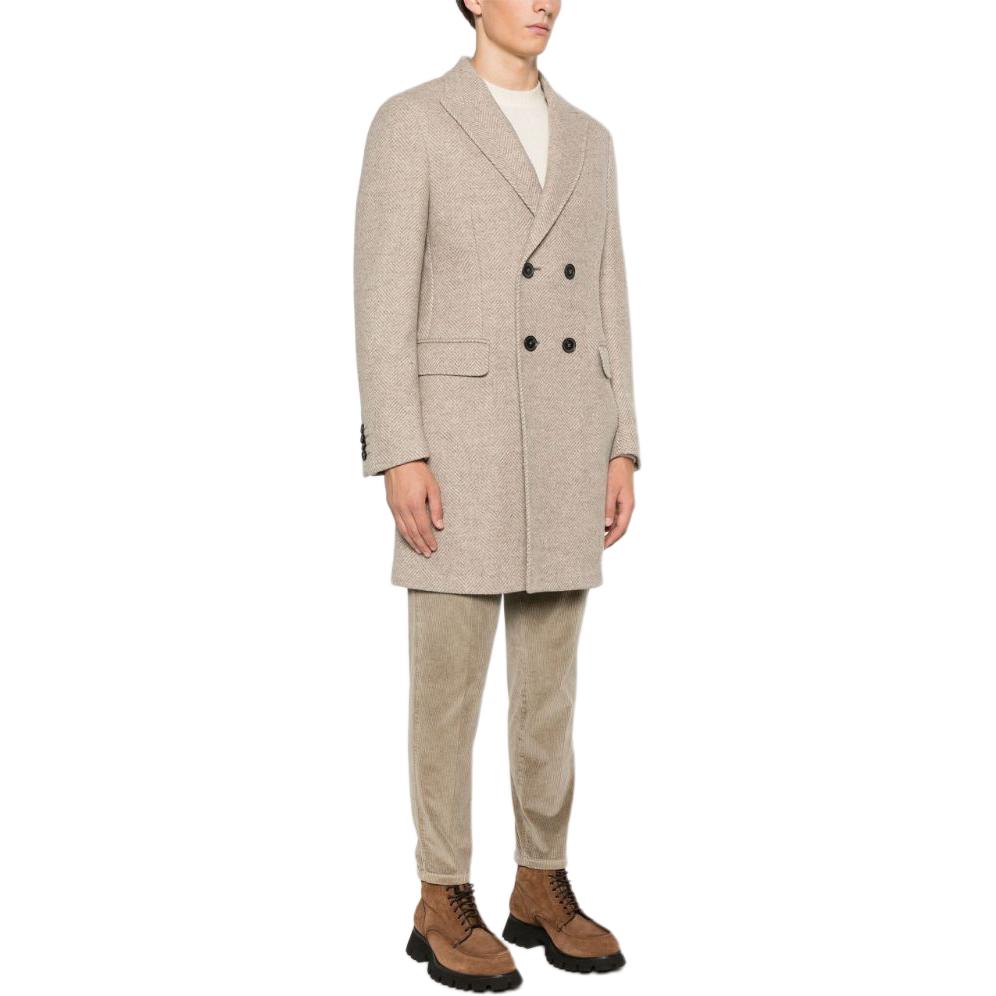 Purchase Zegna 人字紋羊毛混紡雙排扣大衣 米色 89870-4A84DG-4G0