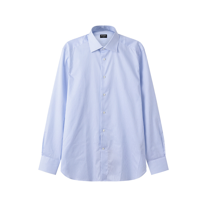 Zegna  Light Blue Striped Cotton Long Sleeve Shirt Gift Box Edition. 80104-6A89MS-0JI