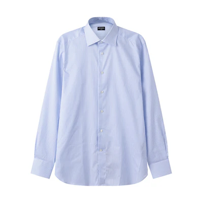 Zegna Light Blue Striped Cotton Long Sleeve Shirt Gift Box Edition. 80104-6A89MS-0JI