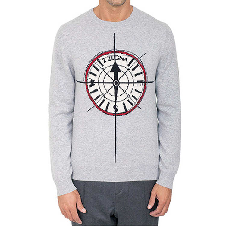 Shop Zegna 淺灰色鐘形圖案圓領長袖針織毛衣 VRH61-ZZ110-K94