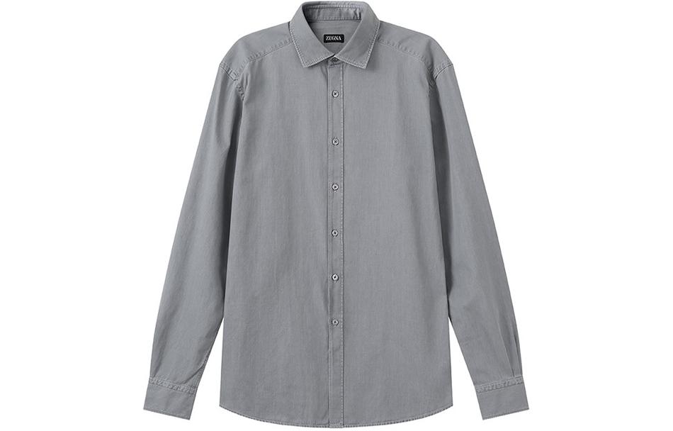Zegna  Light Grey Solid Straight-Cut Long Sleeve Button-Up Shirt. UCX13A6-SRF6-003