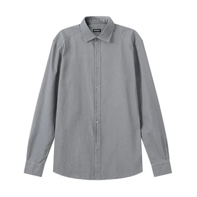 Zegna Light Grey Solid Straight-Cut Long Sleeve Button-Up Shirt. UCX13A6-SRF6-003