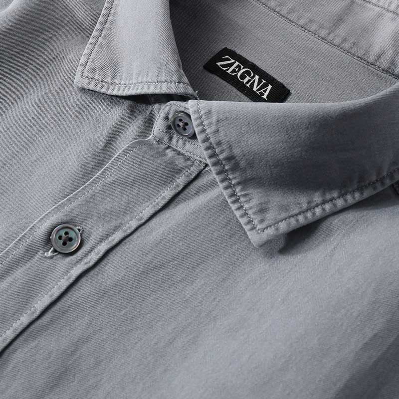 Purchase ゼニア ライトグレー無地ストレートカット長袖ボタンダウンシャツ UCX13A6-SRF6-003