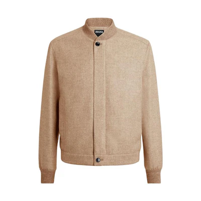 Zegna Light Taupe Solid Color Buttoned Crewneck Long Sleeve Jacket UCT45A6-C119-139